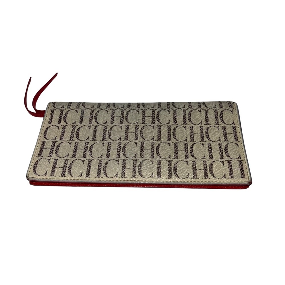 Carolina Herrera CH Monogram Beige and Red Wallet